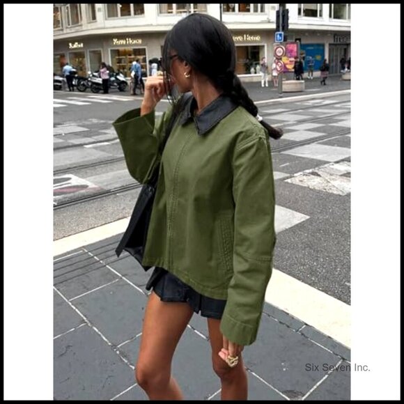 Oversized Barn Jacket Lightweight Cotton Canvas Zip Up Casual Vintage Utility - Picture 4 of 7